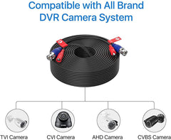 Hiseeu 60Feet BNC Vedio Power Cable Pre-Made Al-in-One Camera Video BNC Cable Wire Cord for Surveillance CCTV Security System with Connectors(BNC Female and BNC to RCA) - Hiseeu